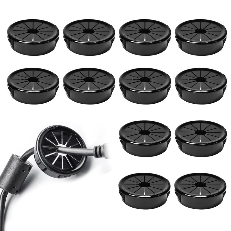 BOPOREAE 12 Pcs Cable Grommet, Snap Bushing 1-1/2" (38 mm) Mounting Diameter, Flexible Petal-Shaped Buckle Round Nylon Desk Grommet for Wires Through Countertop Cord Organizer and Protection, Black - Image 1
